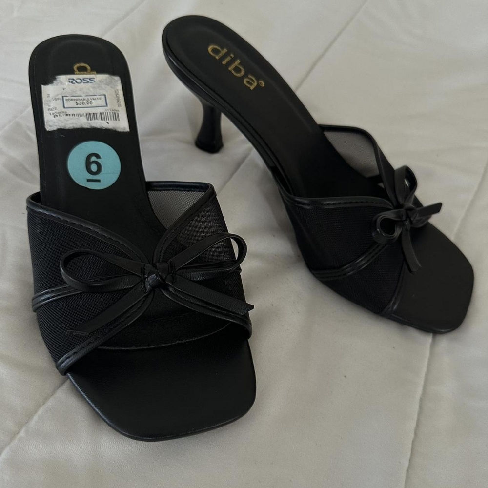 Diba Black Bow Heeled Mules